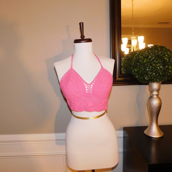 Pink Crochet Halter Top - One Size - Picture 1 of 6